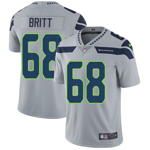 Men Seattle Seahawks 68 Justin Britt Nike Grey Vapor Limited NFL Jersey